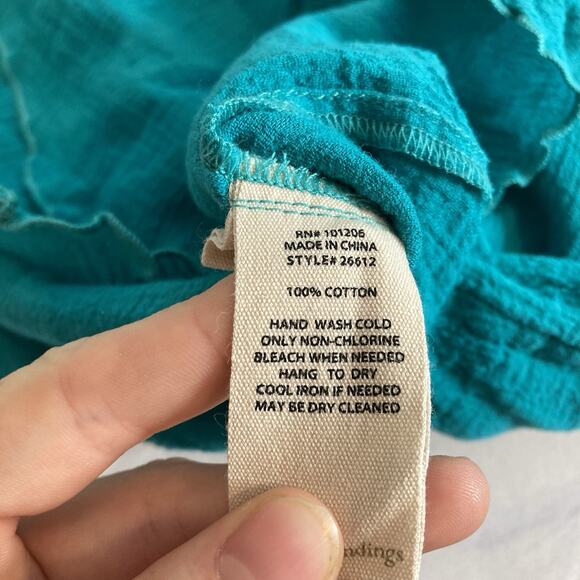 Soft Surroundings Women's Teal Crinkle Lagenlook Top Size L Asymmetric Hem Flowy - Picture 6 of 10